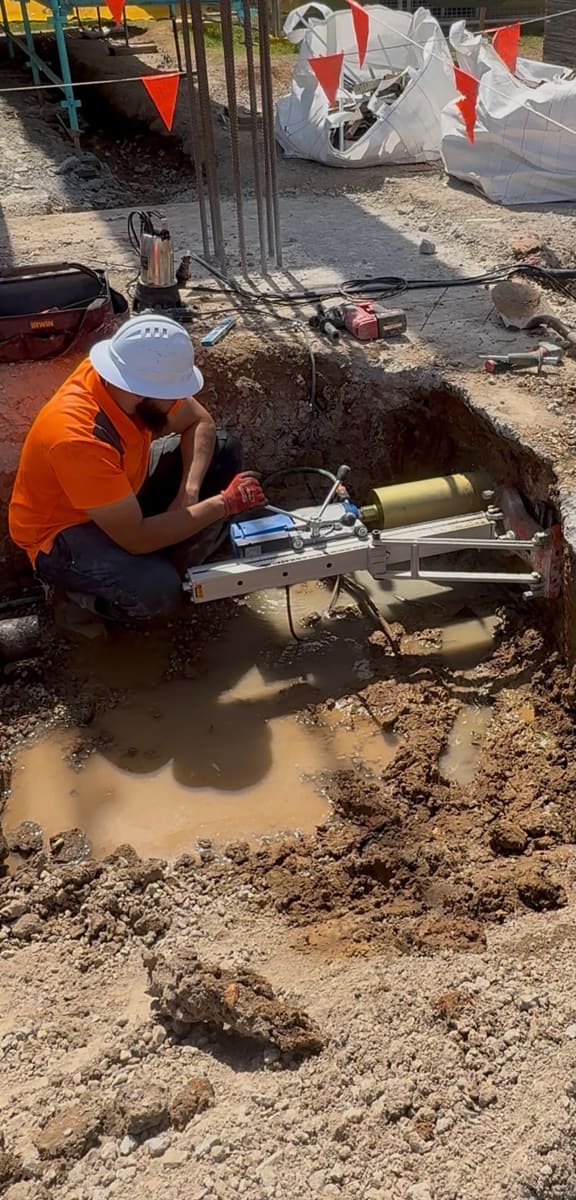 Core drilling in a trench on a civil works site in Sydney